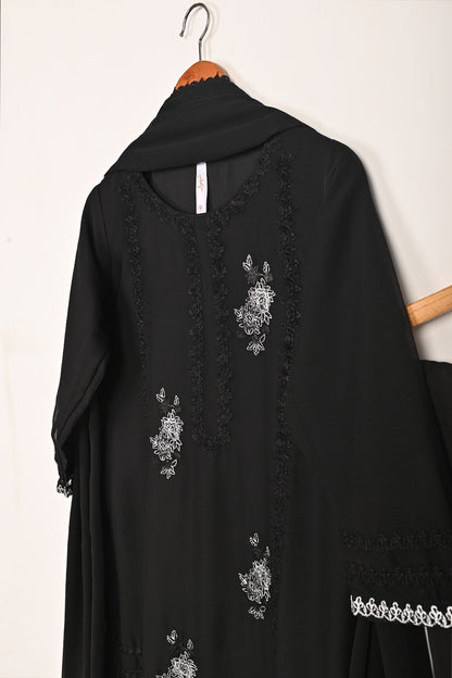 RTW-276-Black -  3Pc Ready to Wear Embroidered Chiffon Dress