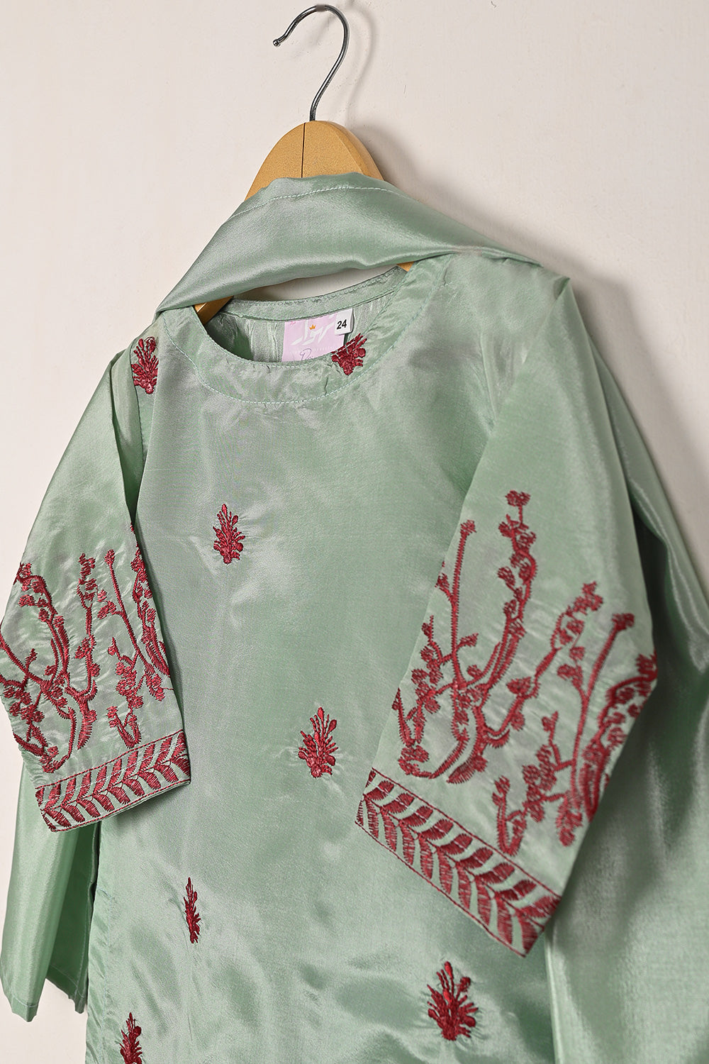 TKF-271-Sea Green - Kids 3Pc Ready to Wear Silk Embroidered Dress