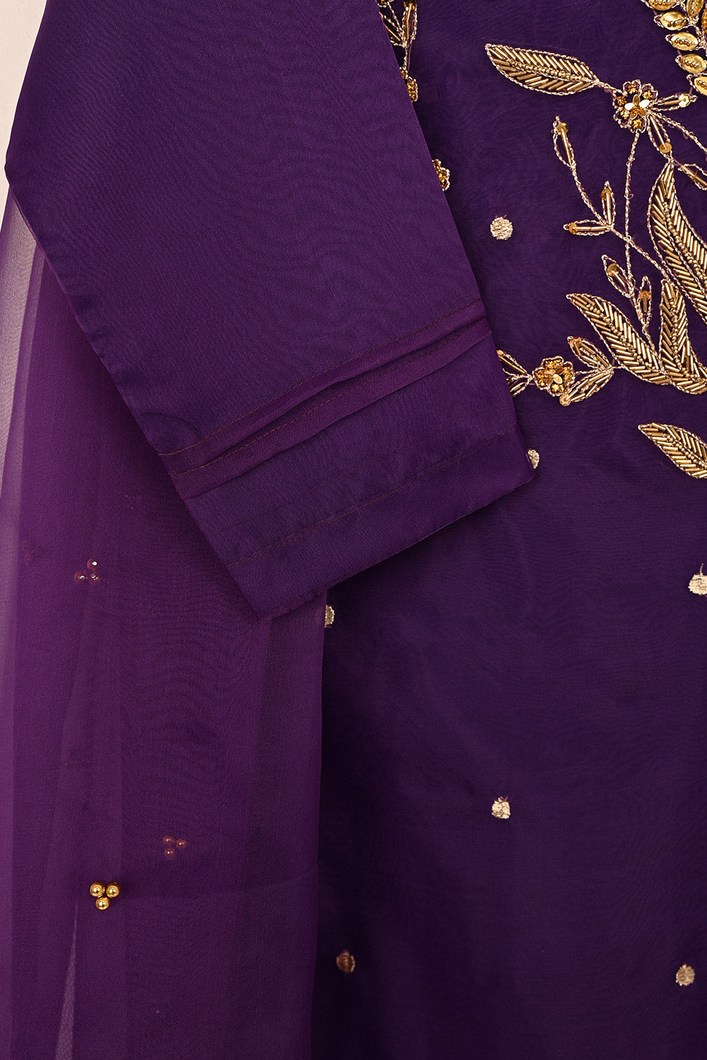 RTW-224-Purple - 3Pc Ready to Wear Embroidered Premium Adda Work Organza Dress