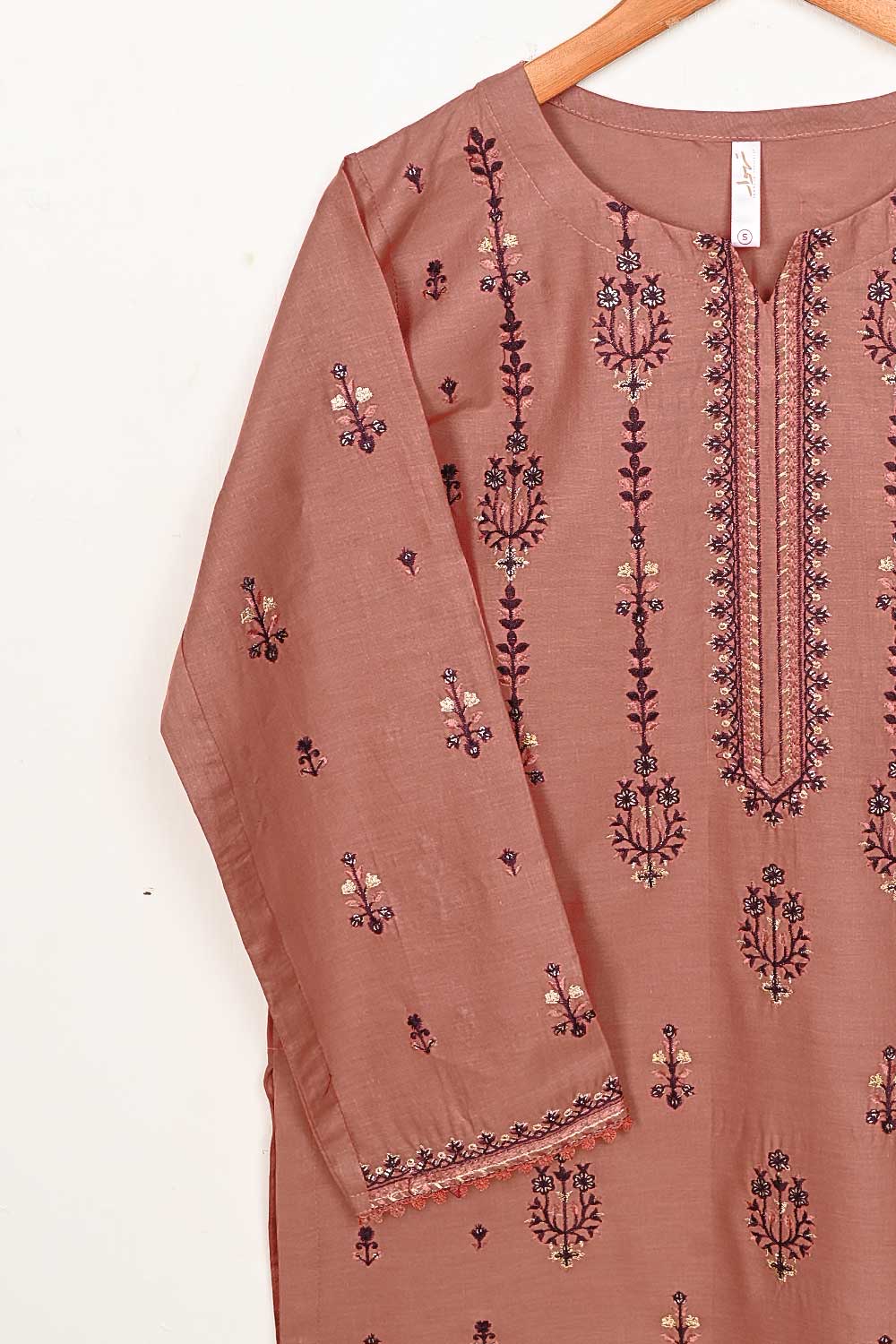 3SP-14A-TeaPink - 3PC COTTON EMBROIDERED Dress With Chiffon Embroidered Dupatta