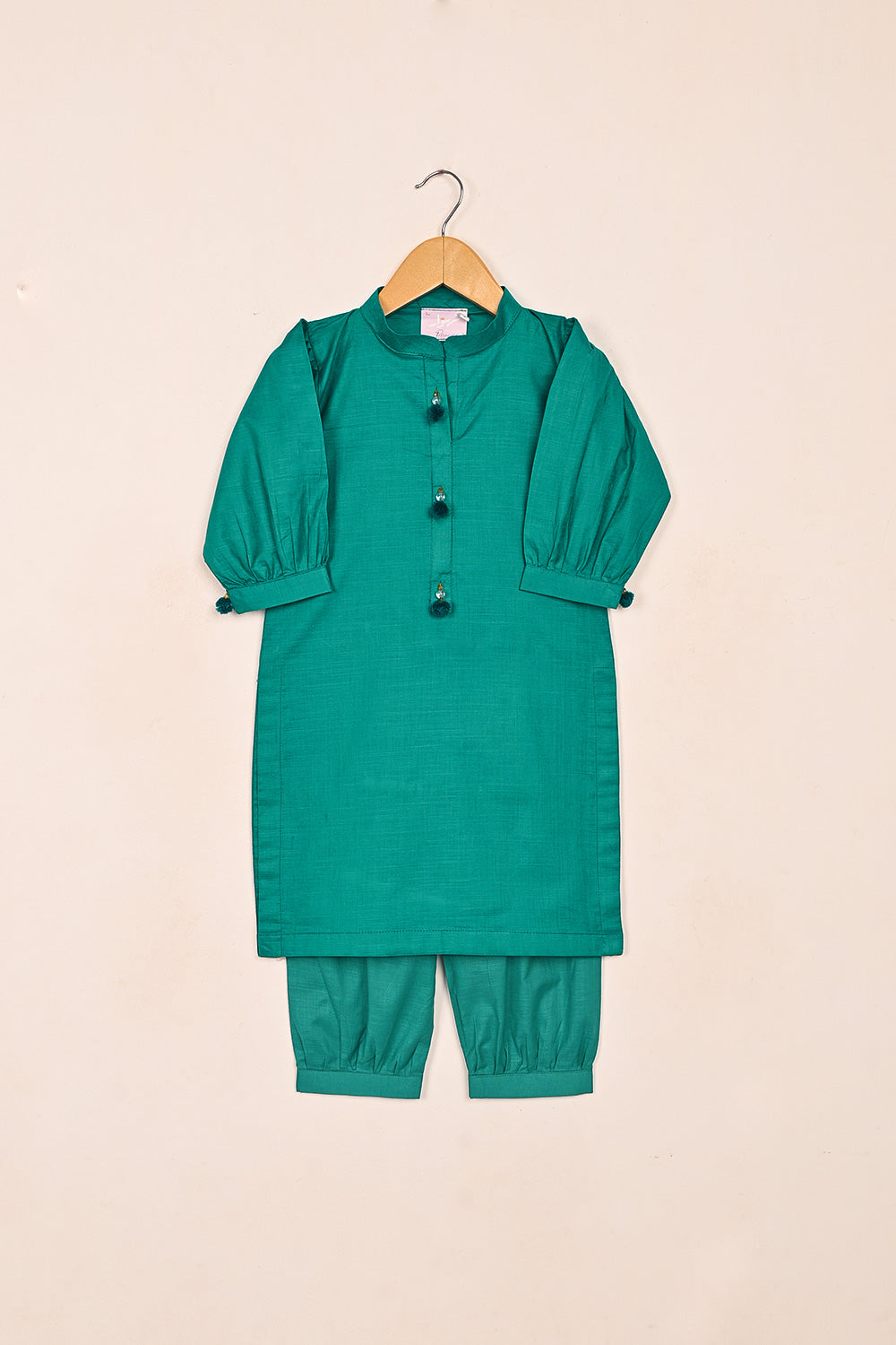 TKF-171-Sea Green- Kids 2Pc Ready to Wear Slub Cotton Dress