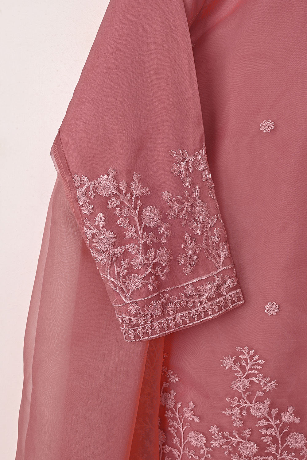 RTW-320-Tea Pink -  3Pc Ready to Wear Embroidered Organza Dress