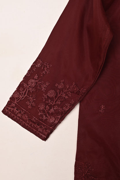 RTW-315-Maroon -  3Pc Ready to Wear Embroidered Organza Dress