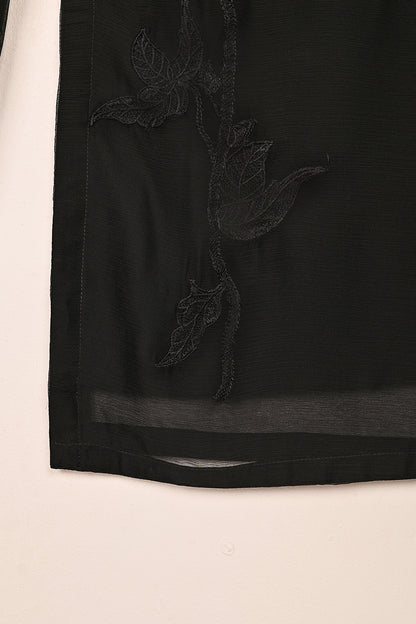 RTW-254-Black - 3Pc Ready to Wear Embroidered Chiffon Dress