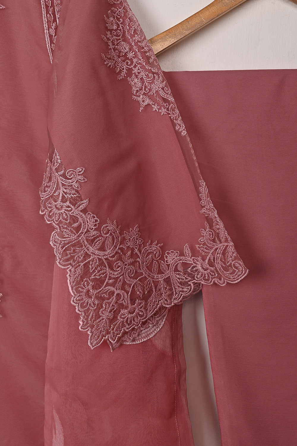 RTW-274-Tea Pink - 3Pc Ready to Wear Cut Work Embroidered Organza Dress