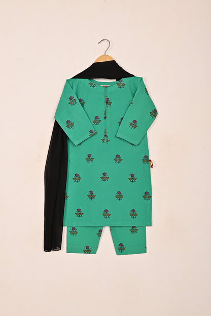 TKF-188-Sea Green - Kids 3Pc Ready to Wear Silk Printed Dress