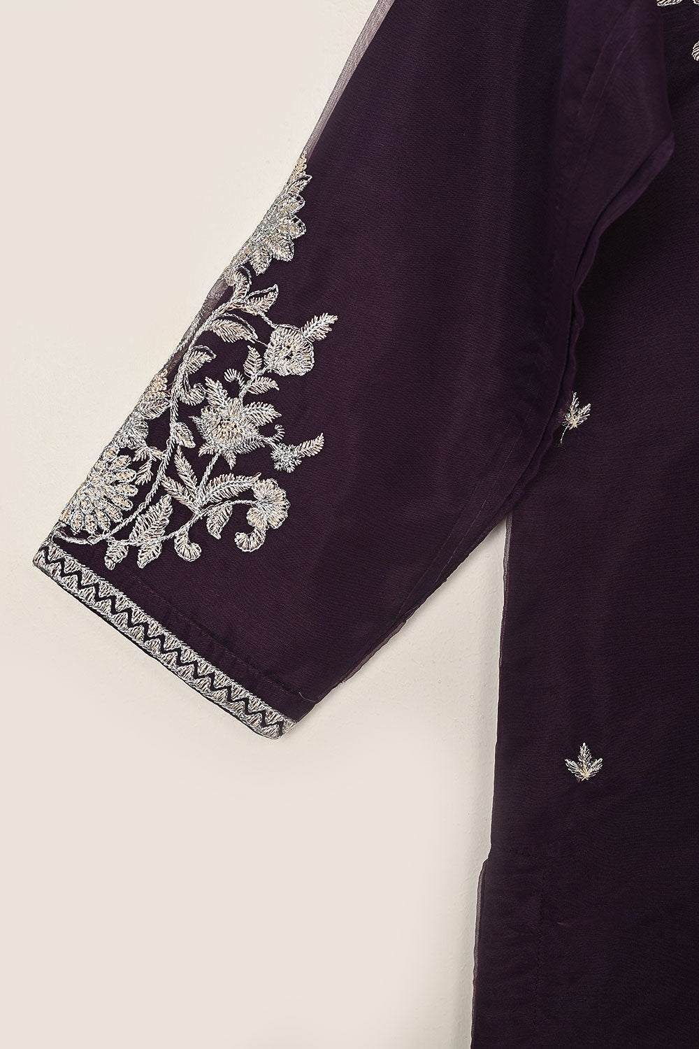 RTW-330-Purple -  3Pc Ready to Wear Embroidered Organza Dress