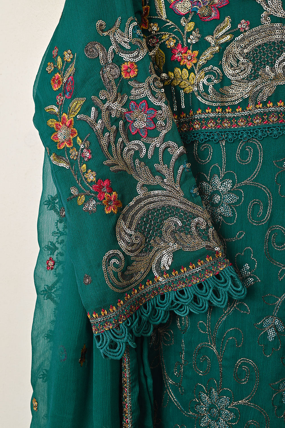 RTW-326 -  3Pc Ready to Wear Embroidered Chiffon Dress