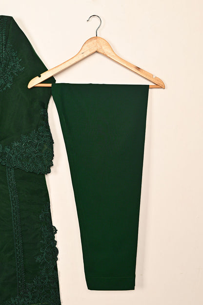 RTW-263-Bottle Green - 3Pc Ready to Wear Cut Work Embroidered Organza Dress