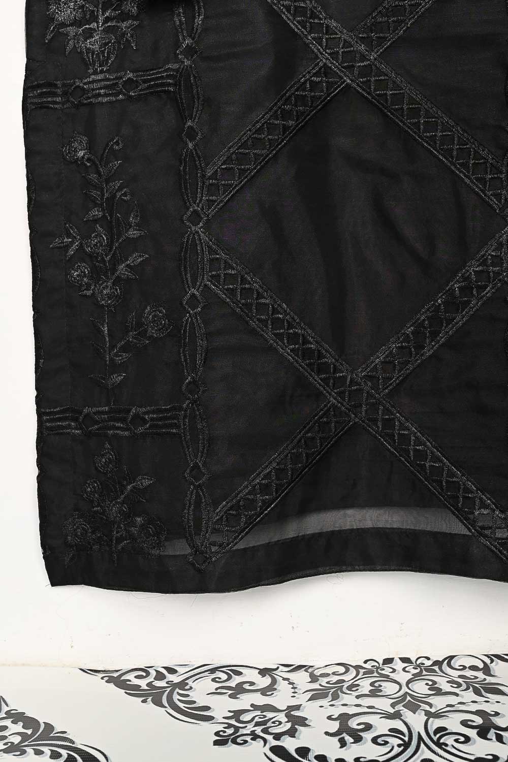 STP-140B-Black - 2Pc Organza Embroidered With Malai Trouser