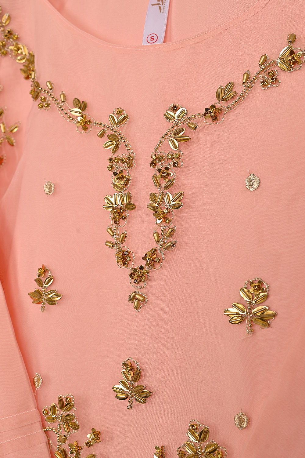 RTW-270-Peachy Pink - 3Pc Ready to Wear Embroidered Premium Adda Work Organza Dress