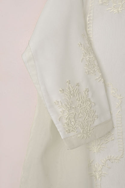 RTW-322-Off White -  3Pc Ready to Wear Embroidered Organza Dress