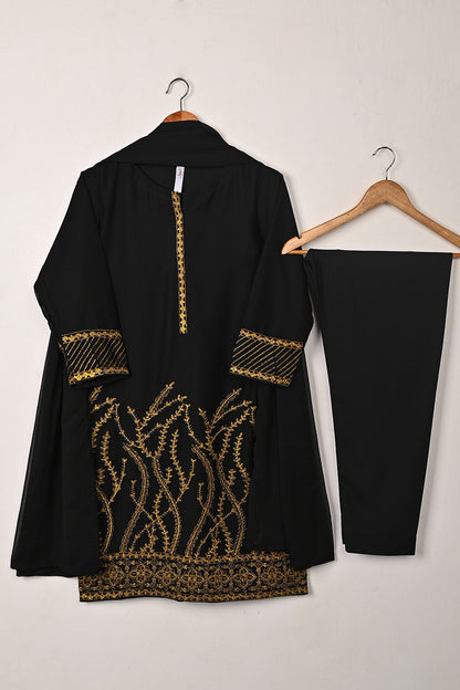 RTW-302-Black -  3Pc Ready to Wear Embroidered Chiffon Dress