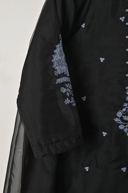 RTW-333-Black -  3Pc Ready to Wear Embroidered Organza Dress