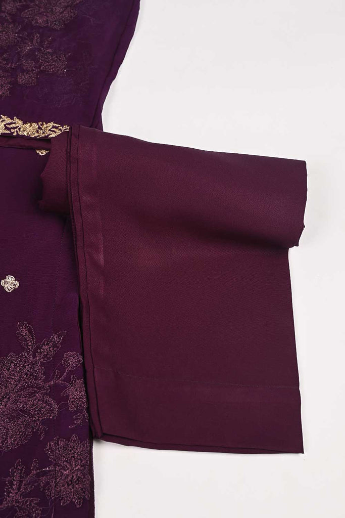 RTW-163-Purple - 3Pc Stitched Chiffon Embroidered Dress