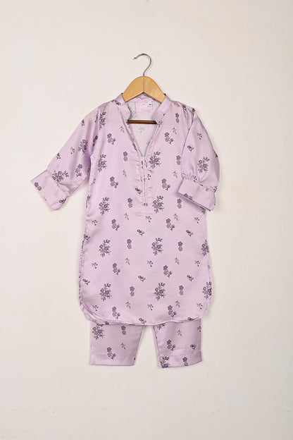 TKF-263-Purple - Kids 2Pc Digital Silk Co-Ord Set