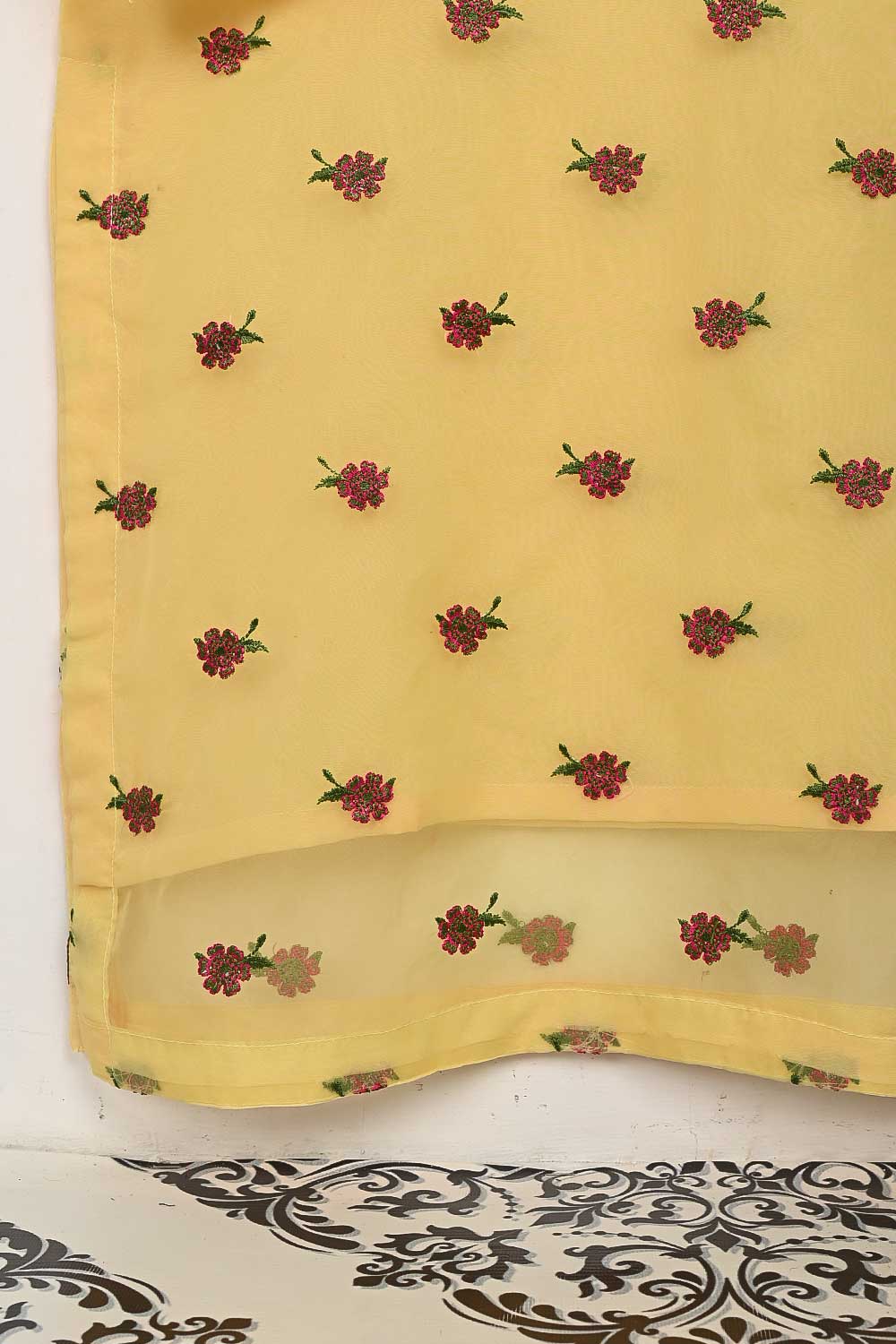 STP-138A-Yellow - 2Pc Organza Embroidered With Malai Trouser