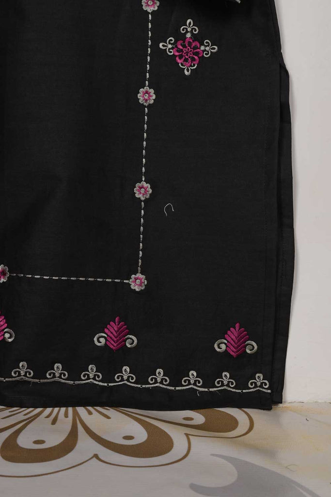 3SP-3B-DarkGrey - 3PC CAMBRIC EMBROIDERED Dress With Chiffon Embroidered Dupatta