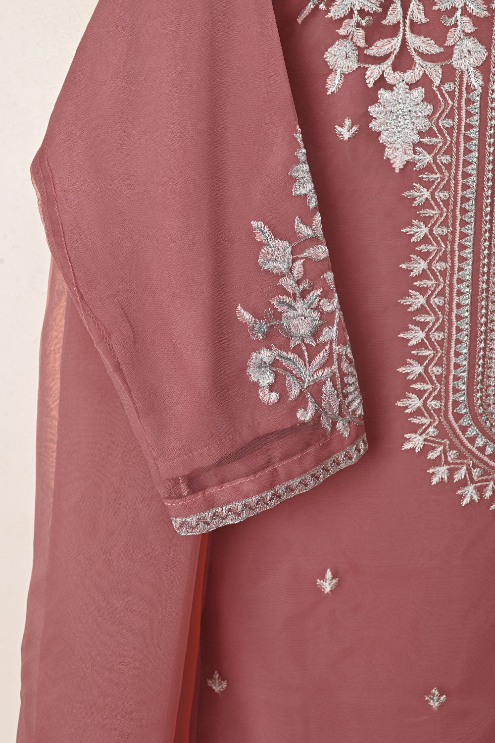 RTW-338-Tea Pink -  3Pc Ready to Wear Embroidered Organza Dress