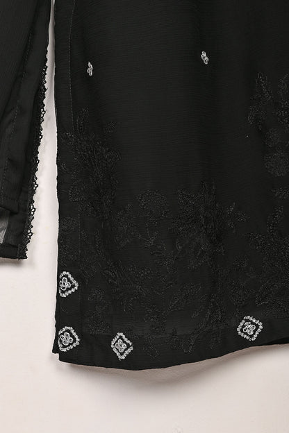 RTW-277-Black -  3Pc Ready to Wear Embroidered Chiffon Dress