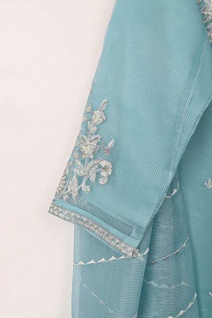 RTW-192-SkyBlue - 3Pc Ready to Wear 3Pc Javeria Net Embroidered  Dress