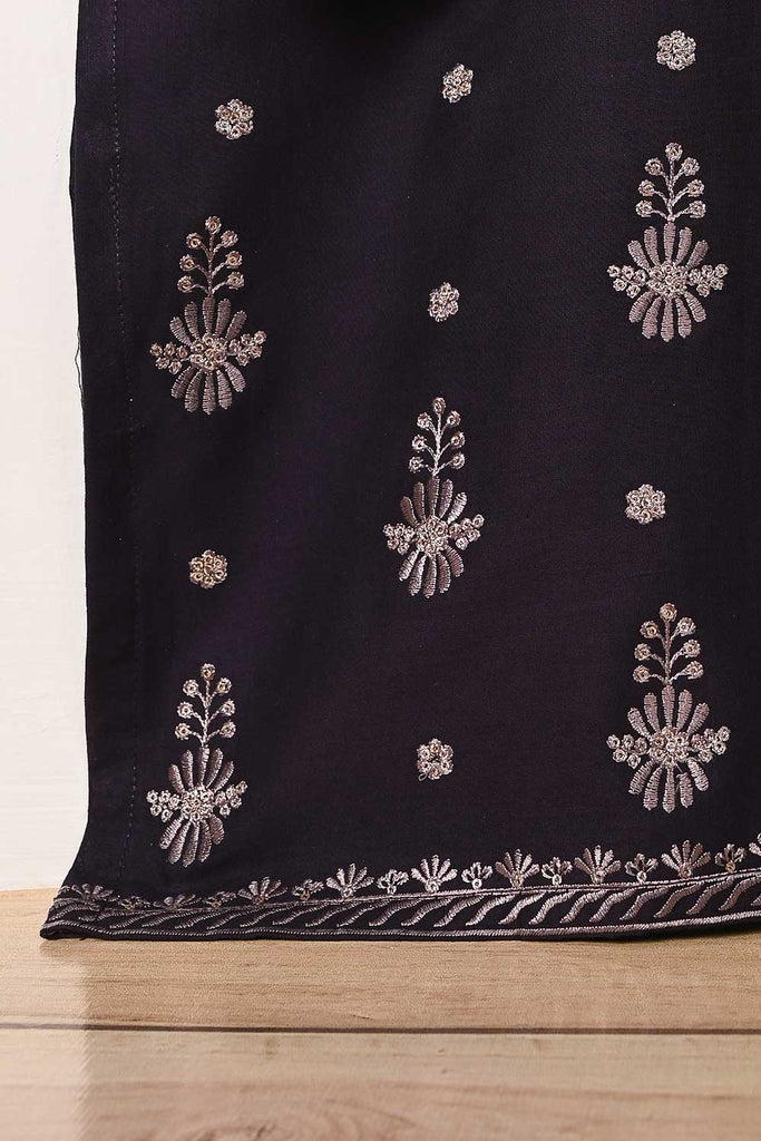 3SP-15B-DarkPurple - 3PC COTTON EMBROIDERED Dress With Chiffon Embroidered Dupatta