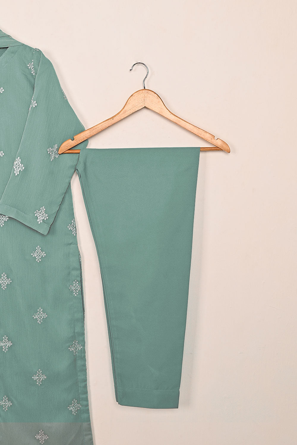 RTW-212-Cyan-  3Pc Ready to Wear Embroidered Chiffon Dress