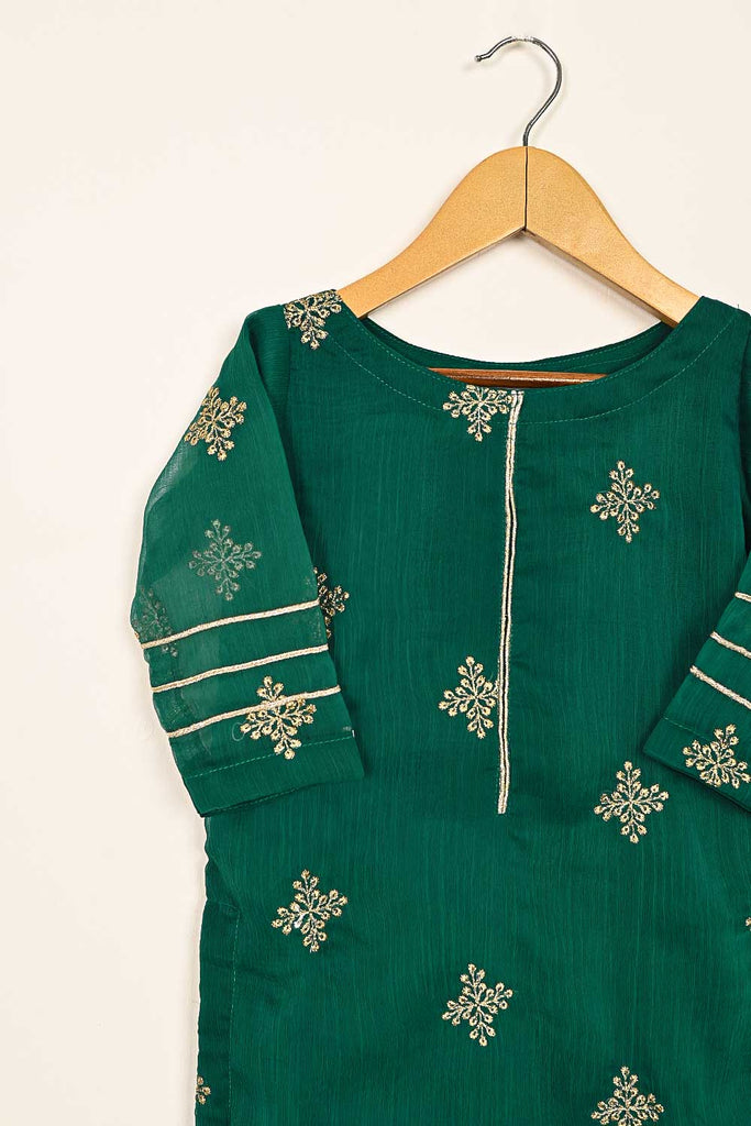 TKF-114- Green - Kids 3Pc Chiffon Embroidered Dress