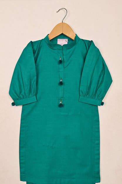 TKF-171-Sea Green- Kids 2Pc Ready to Wear Slub Cotton Dress