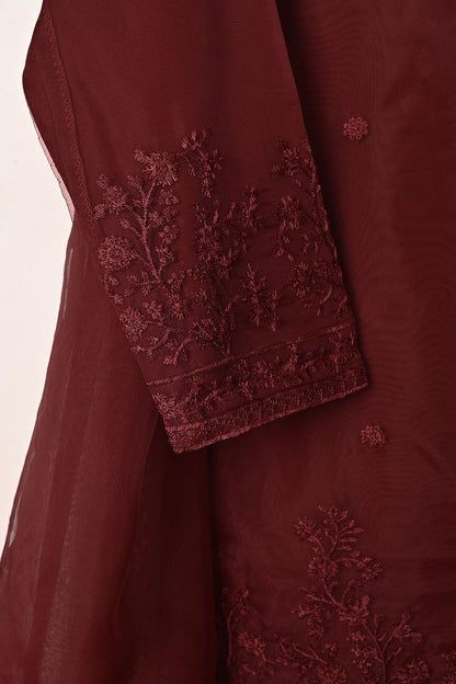 RTW-315-Maroon -  3Pc Ready to Wear Embroidered Organza Dress