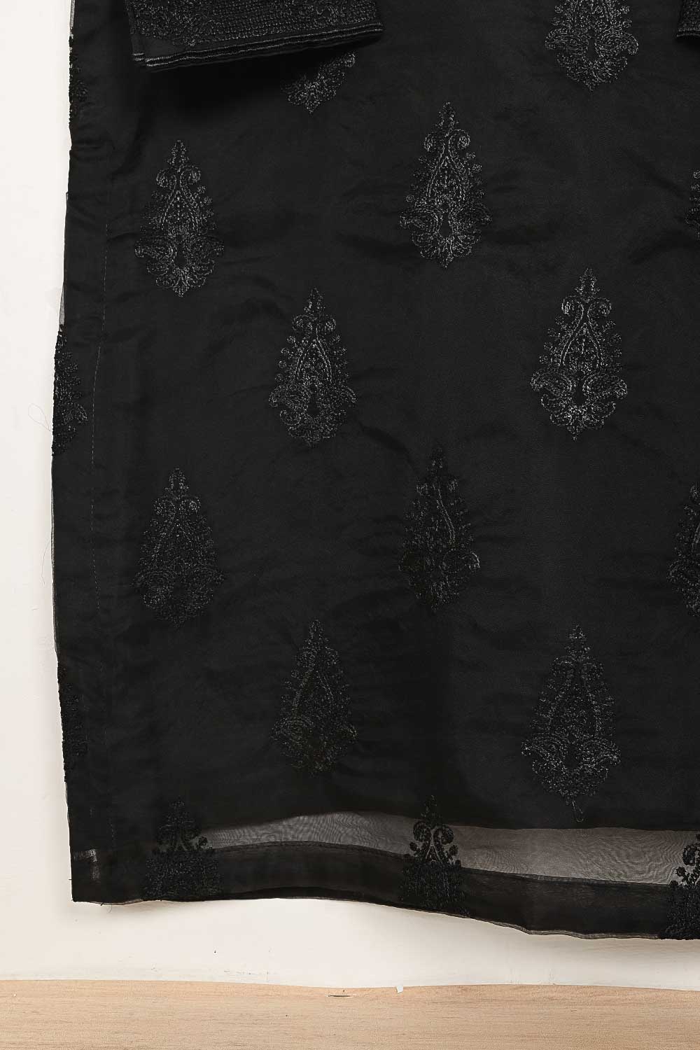 STP-150A-Black - 2Pc Organza Embroidered With Malai Trouser