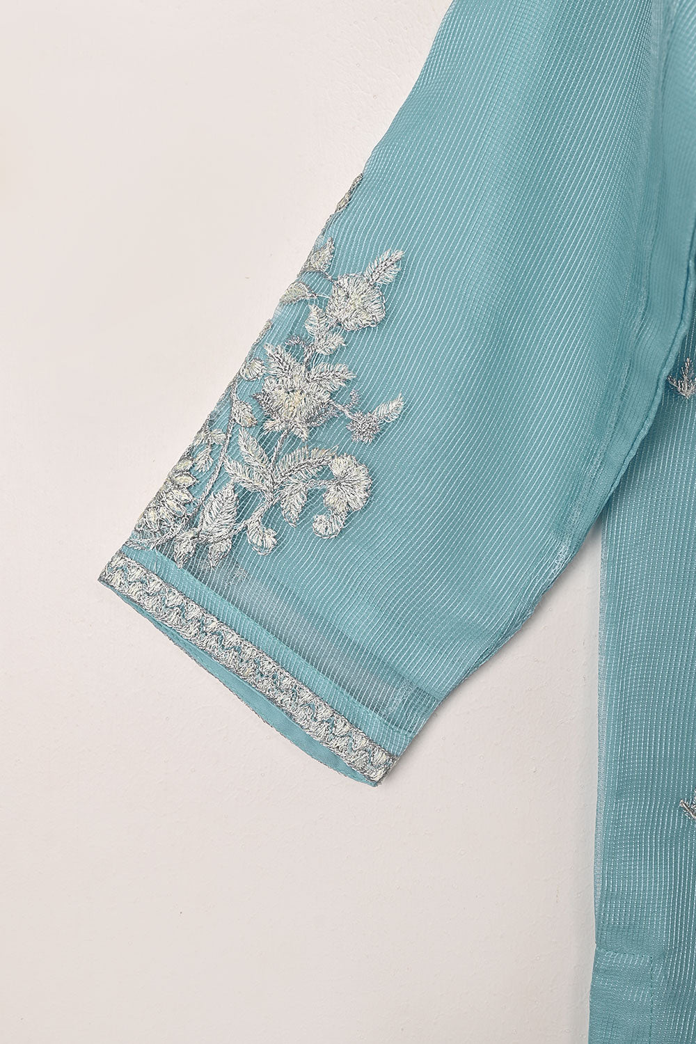 RTW-192-SkyBlue - 3Pc Ready to Wear 3Pc Javeria Net Embroidered  Dress