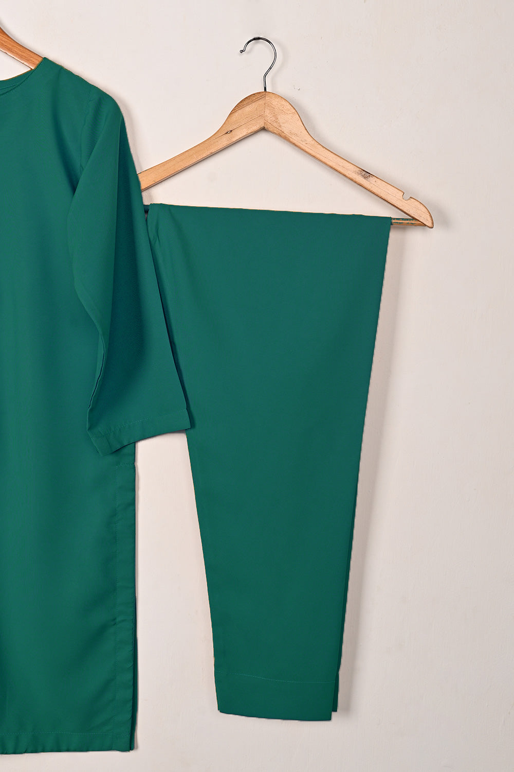 STP-235F-Dull Green - 2Pc Ready to Wear Malai Solid Dress