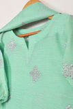 TKF-229-Sea Green - Kids 3Pc Paper Cotton Embroidered Dress