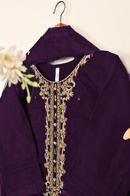 RTW-266-Purple - 3Pc Ready to Wear Embroidered Premium Adda Work Organza Dress