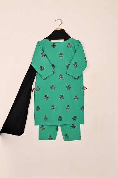 TKF-188-Sea Green - Kids 3Pc Ready to Wear Silk Printed Dress