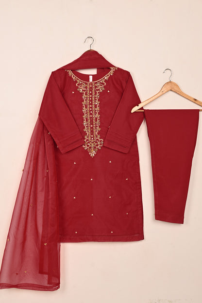 RTW-248-Red - 3Pc Ready to Wear Embroidered Premium Adda Work Organza Dress