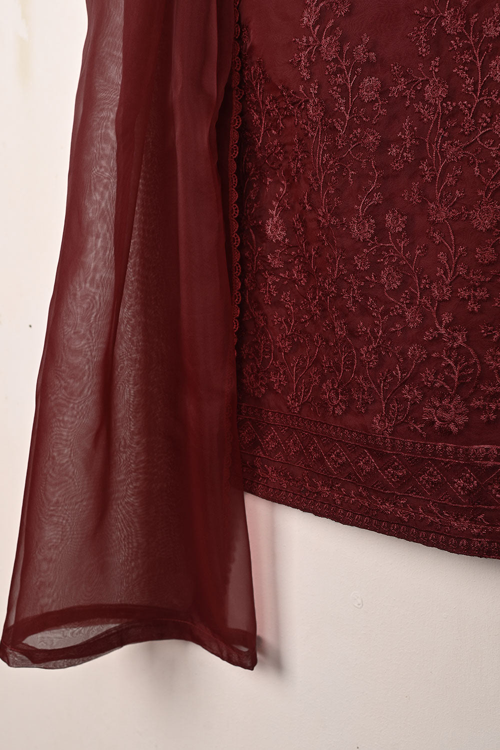 RTW-315-Maroon -  3Pc Ready to Wear Embroidered Organza Dress