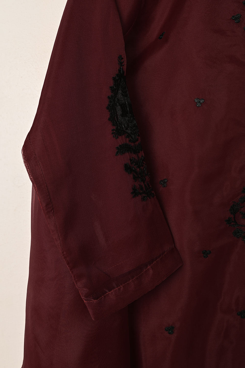 RTW-334-Maroon -  3Pc Ready to Wear Embroidered Organza Dress