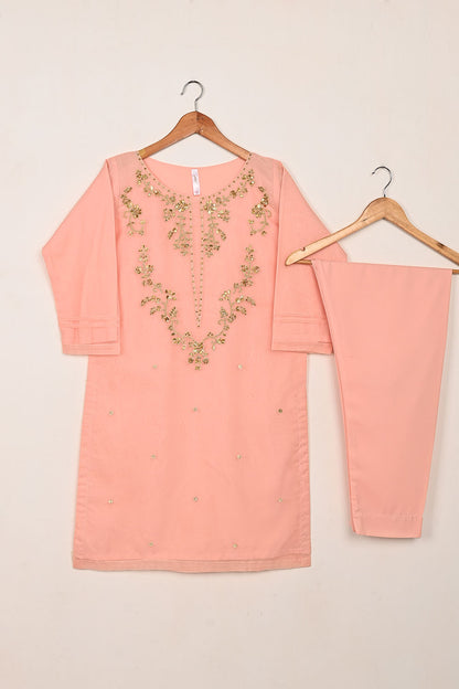 RTW-271-Peachy Pink - 3Pc Ready to Wear Embroidered Premium Adda Work Organza Dress