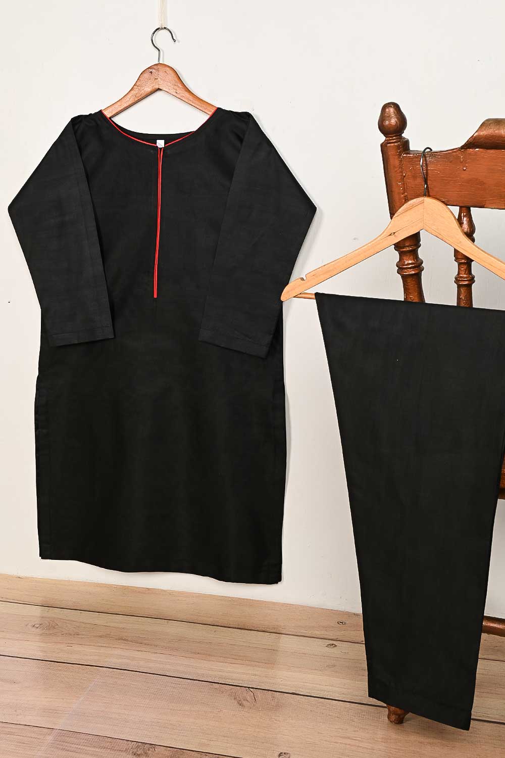 STP-163A-Black - 2Pc Soft Pc Cotton Dress With Soft Pc Cotton Trouser