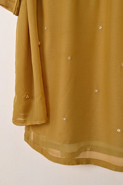 RTW-283-Mustard - 3Pc Ready to Wear Embroidered Adda Work Chiffon Dress