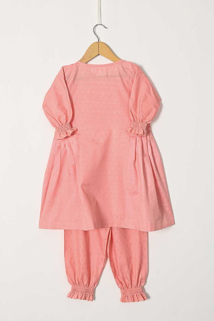 TKF-84-Peach - Kids 2Pc Pc Cotton Jacquard Dress Pc Cotton Jacquard Trouser