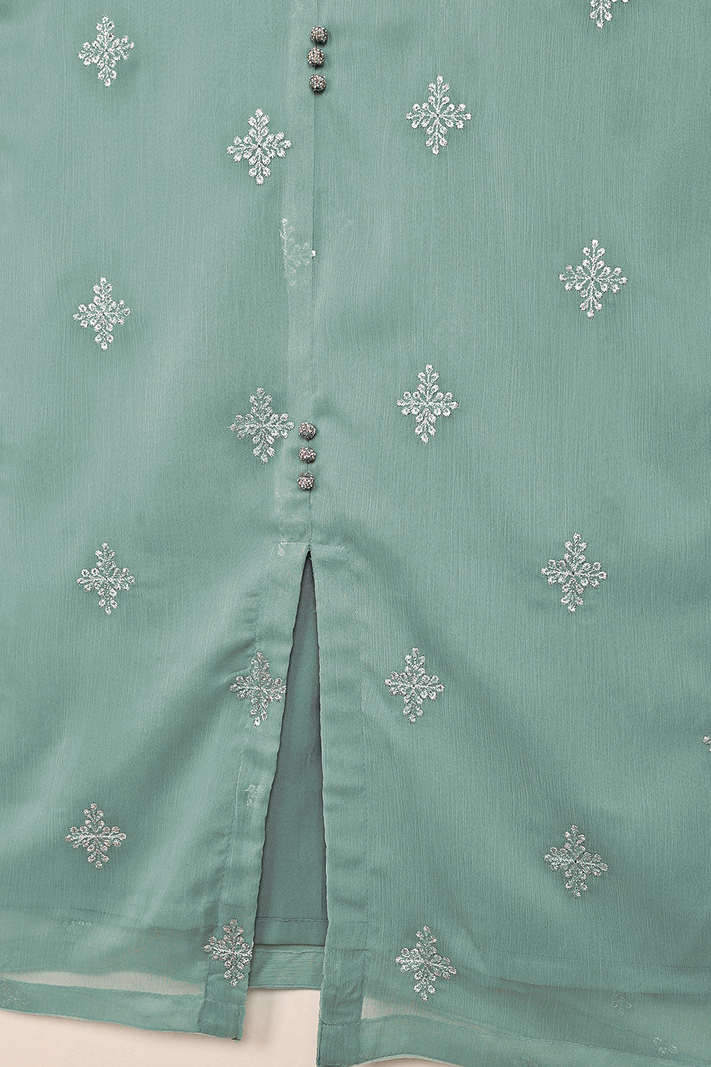 RTW-212-Cyan-  3Pc Ready to Wear Embroidered Chiffon Dress