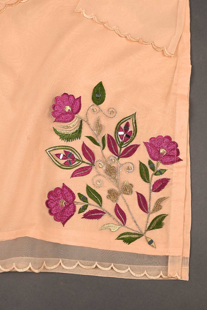 RTW-158-Peach - 3Pc Stitched Organza Embroidered Cut Work Dress