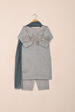 TKF-212-Gray - Kids 3Pc Paper Cotton Embroidered Dress