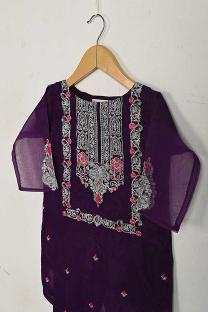 TKF-42-Purple - Kids 3Pc Ready to Wear Organza Formal Embroidered Dress