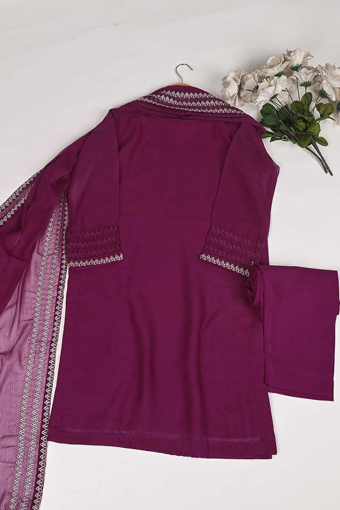 RTW-159-Magenta - 3Pc Stitched Chiffon Embroidered Dress