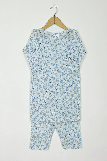 TKF-109-Blue - Kids 2Pc Digital Printed Cotton Dress