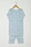 TKF-109-Blue - Kids 2Pc Digital Printed Cotton Dress